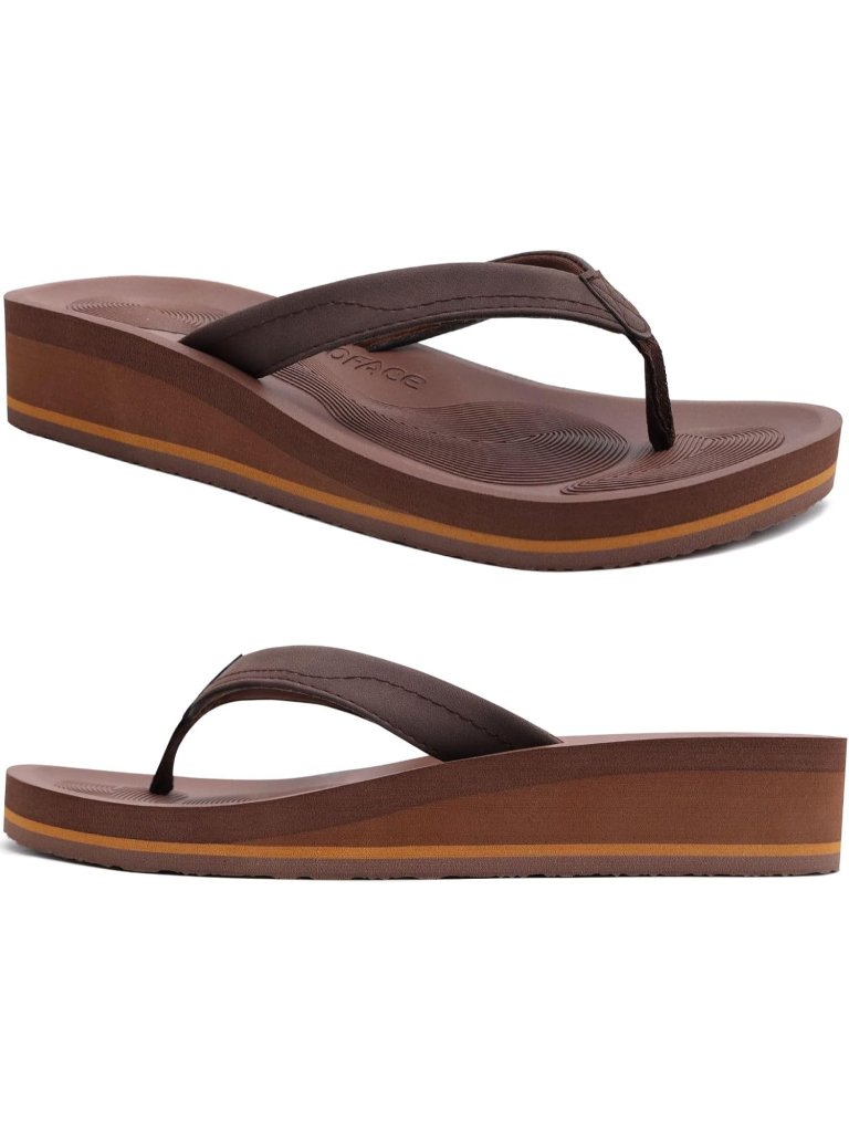 Women's Dark Brown Comfortable Flip Flops Platform Thong Sandals For Beachwomen